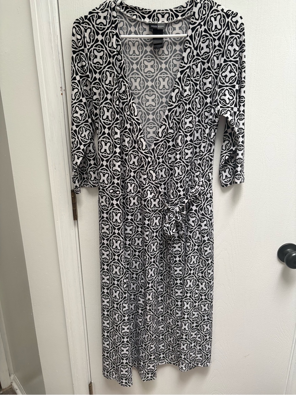 Bisou Bisou Black and White Printed Midi Wrap Dress - beautiful dress!
